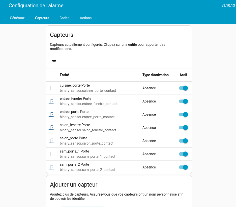 Configuration alarme Alarmo