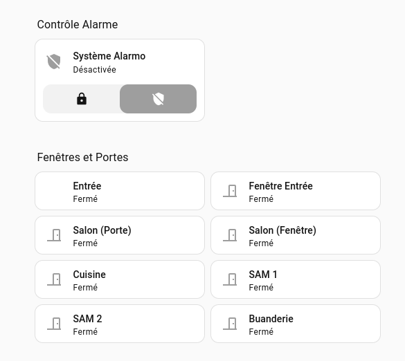 Dashboard alarme Home Assistant