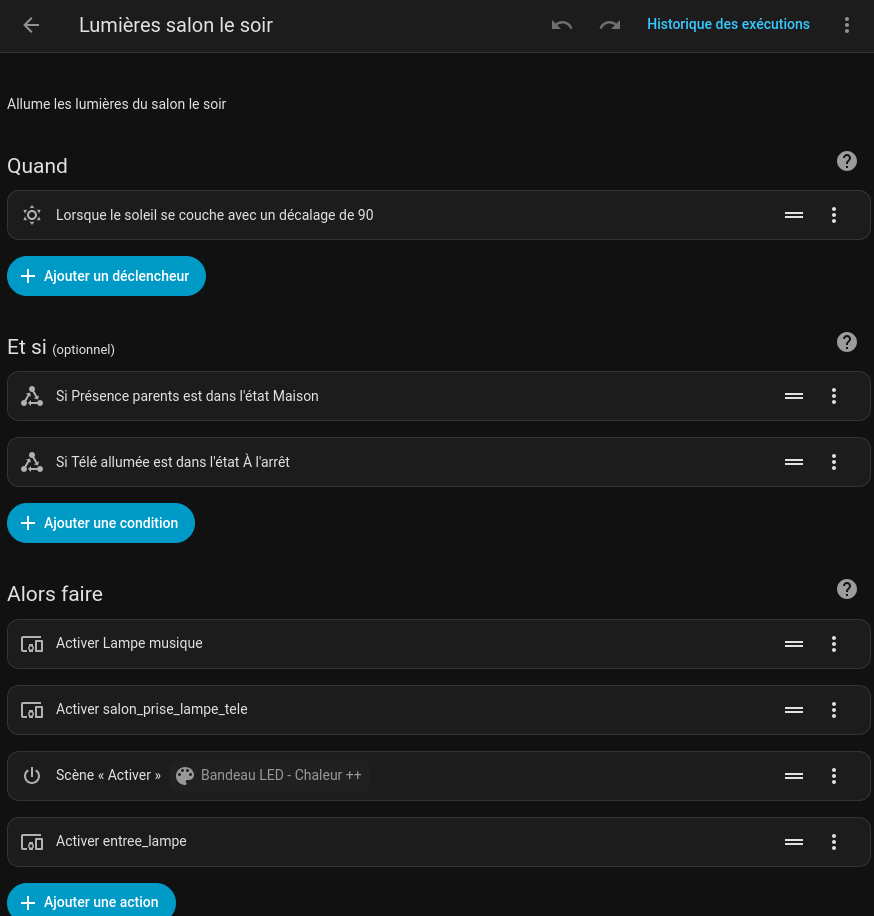Configuration scénarios lumineux